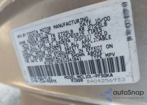 2001 Toyota Sienna Xle from USA, damaged, VIN 4T3ZF13C81U341841